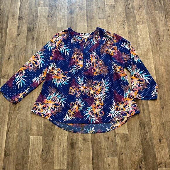 Studio Works Women 2X Dotted Floral Peasant Blouse - Picture 1 of 6